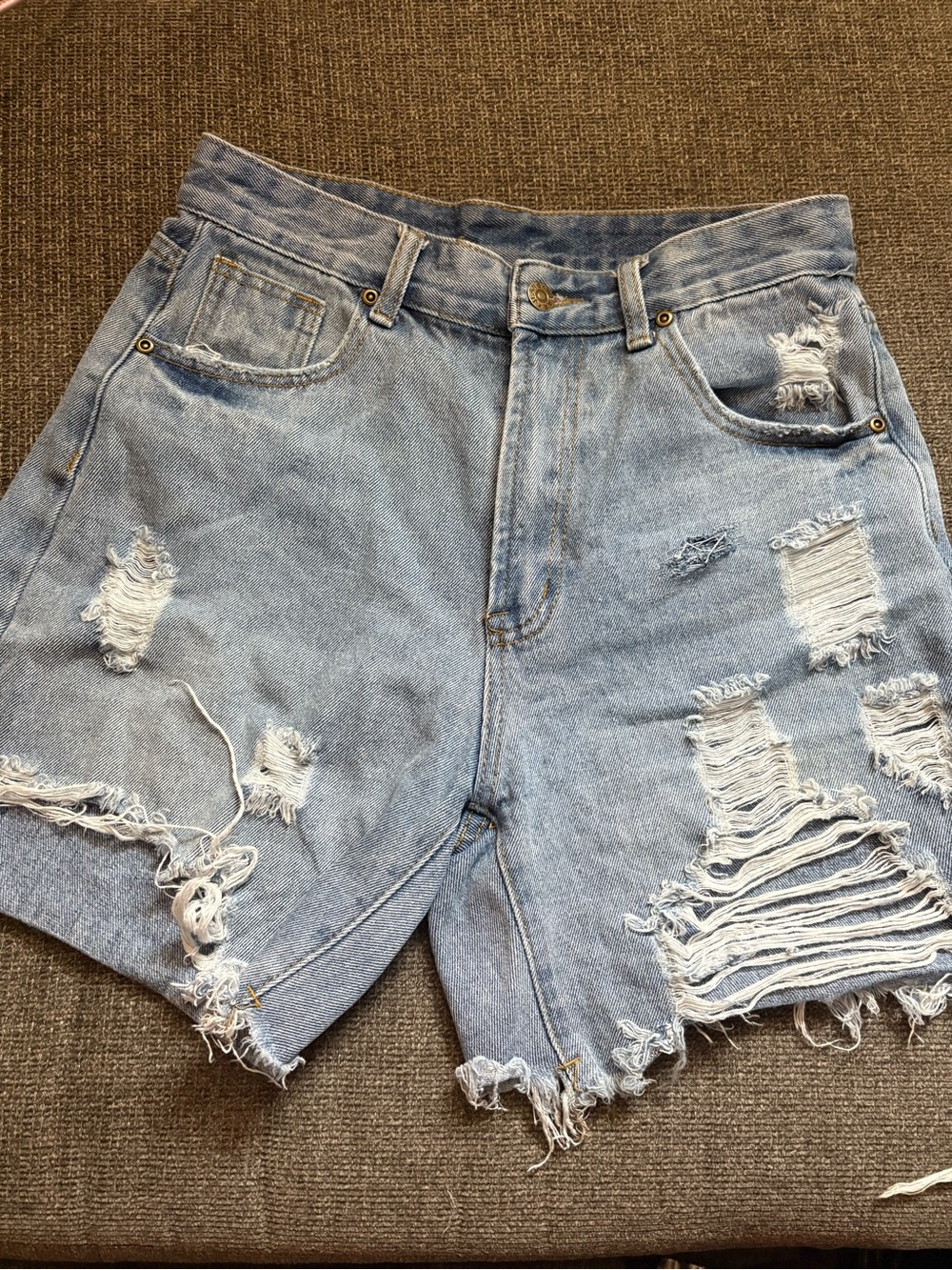 SHEIN Light Wash Distressed Denim Shorts